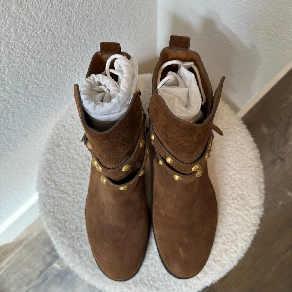 LIKE NEW CHLOE “Janis” Studded Moto Boots Booties, Women’s 6.5
